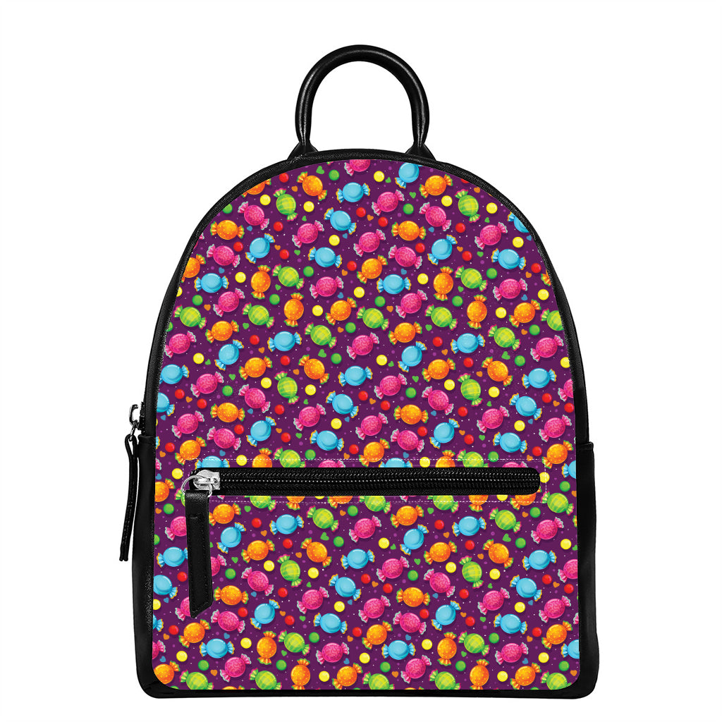 Sweet Candy Pattern Print Leather Backpack