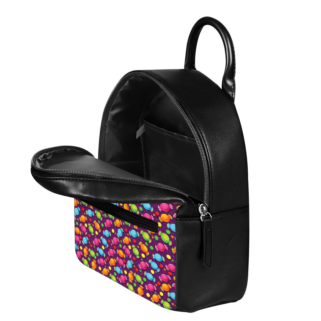 Sweet Candy Pattern Print Leather Backpack
