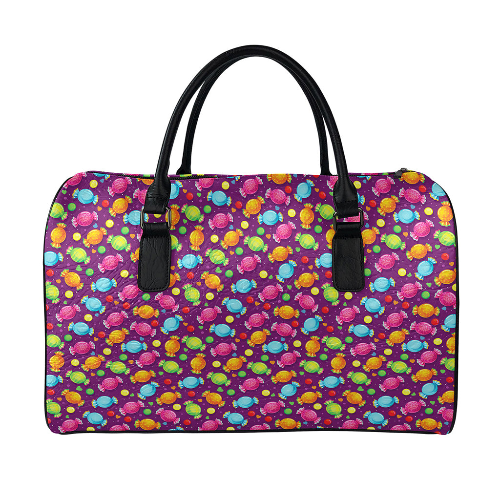 Sweet Candy Pattern Print Leather Duffle Bag