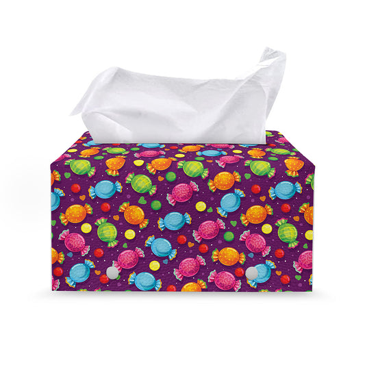 Sweet Candy Pattern Print Leather Tissue Box Cover