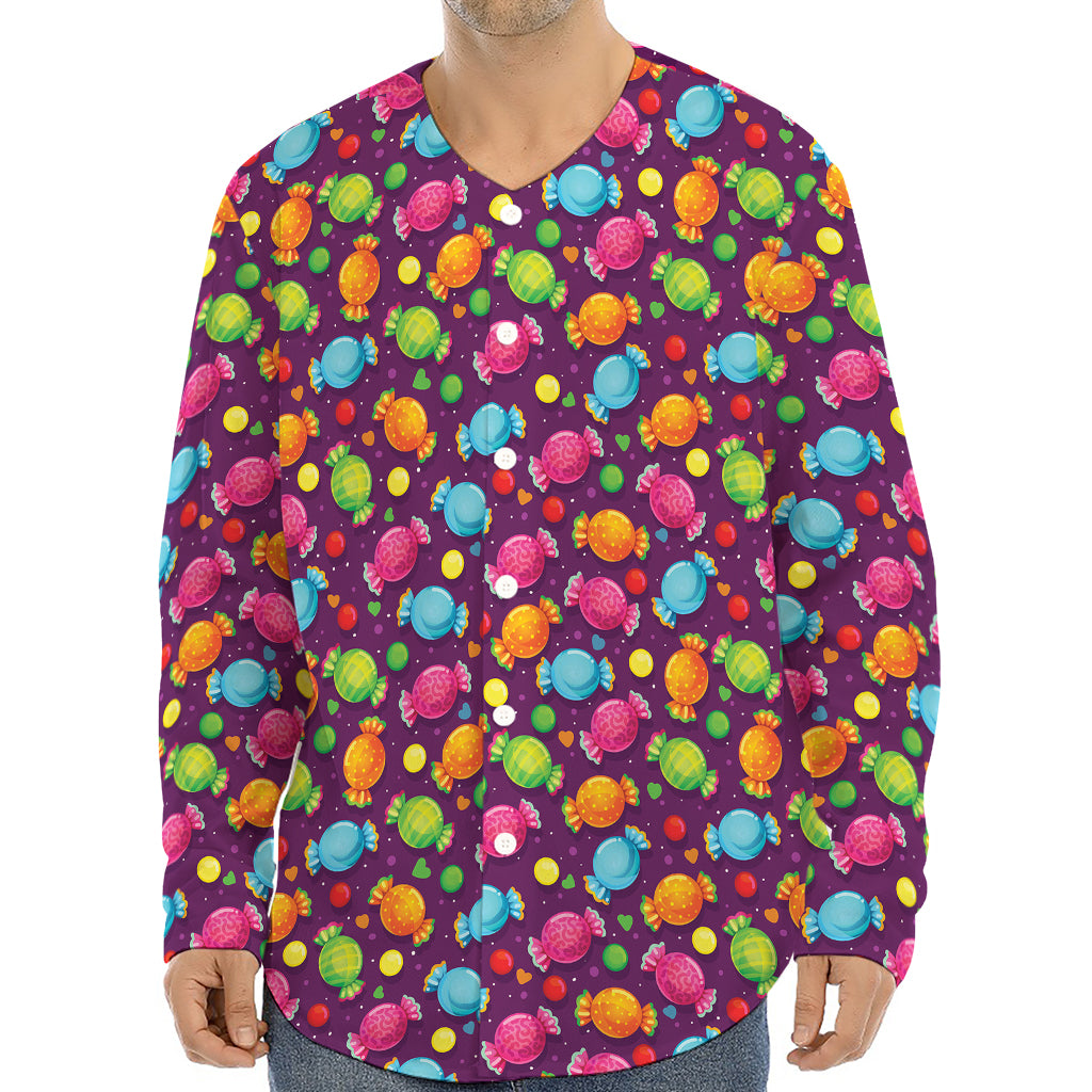 Sweet Candy Pattern Print Long Sleeve Baseball Jersey