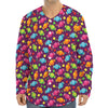 Sweet Candy Pattern Print Long Sleeve Baseball Jersey