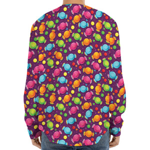 Sweet Candy Pattern Print Long Sleeve Baseball Jersey