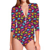 Sweet Candy Pattern Print Long Sleeve Swimsuit