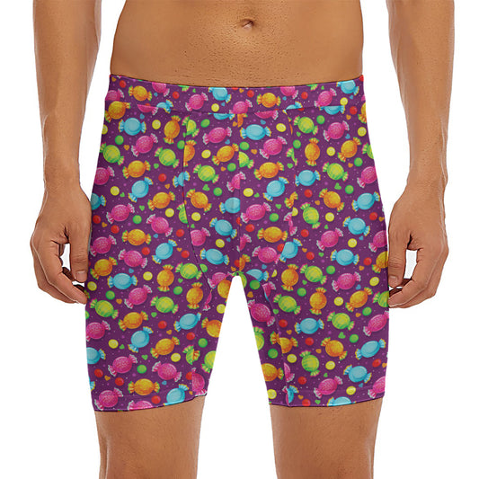 Sweet Candy Pattern Print Men's Long Boxer Briefs