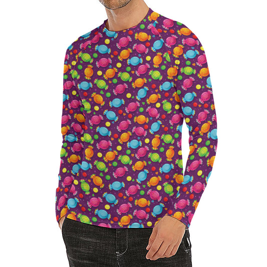 Sweet Candy Pattern Print Men's Long Sleeve Rash Guard