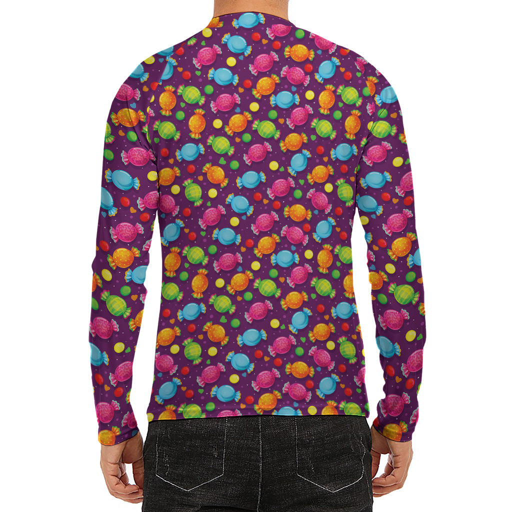 Sweet Candy Pattern Print Men's Long Sleeve Rash Guard