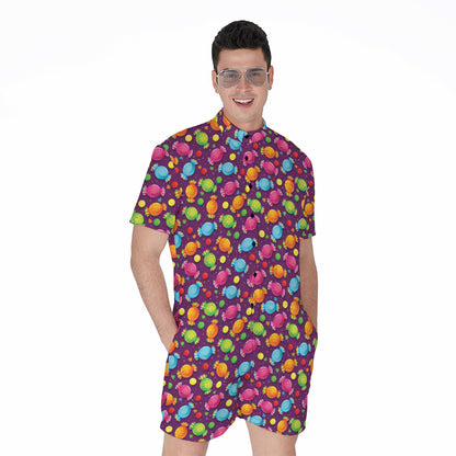 Sweet Candy Pattern Print Men's Rompers