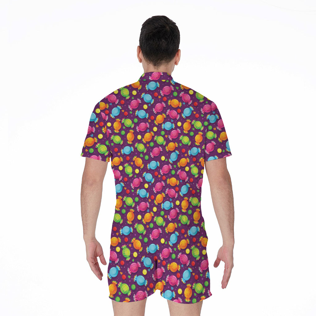Sweet Candy Pattern Print Men's Rompers