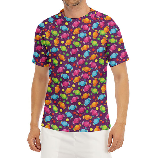 Sweet Candy Pattern Print Men's Short Sleeve Rash Guard