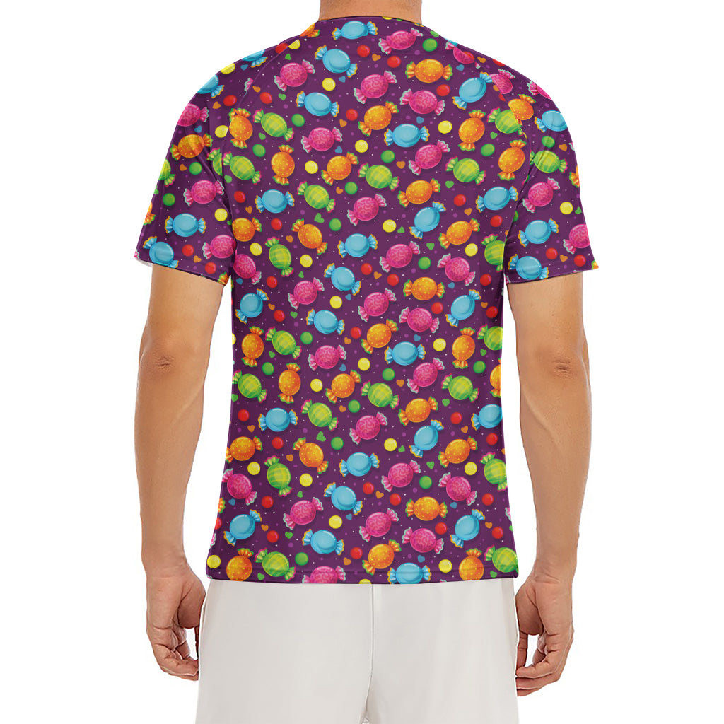 Sweet Candy Pattern Print Men's Short Sleeve Rash Guard