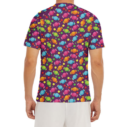 Sweet Candy Pattern Print Men's Short Sleeve Rash Guard