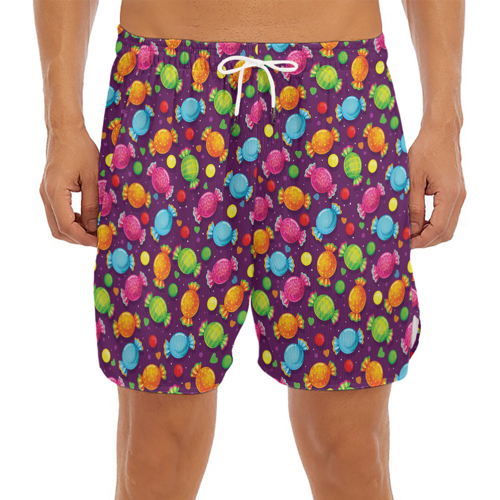 Sweet Candy Pattern Print Men's Split Running Shorts