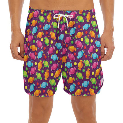 Sweet Candy Pattern Print Men's Split Running Shorts