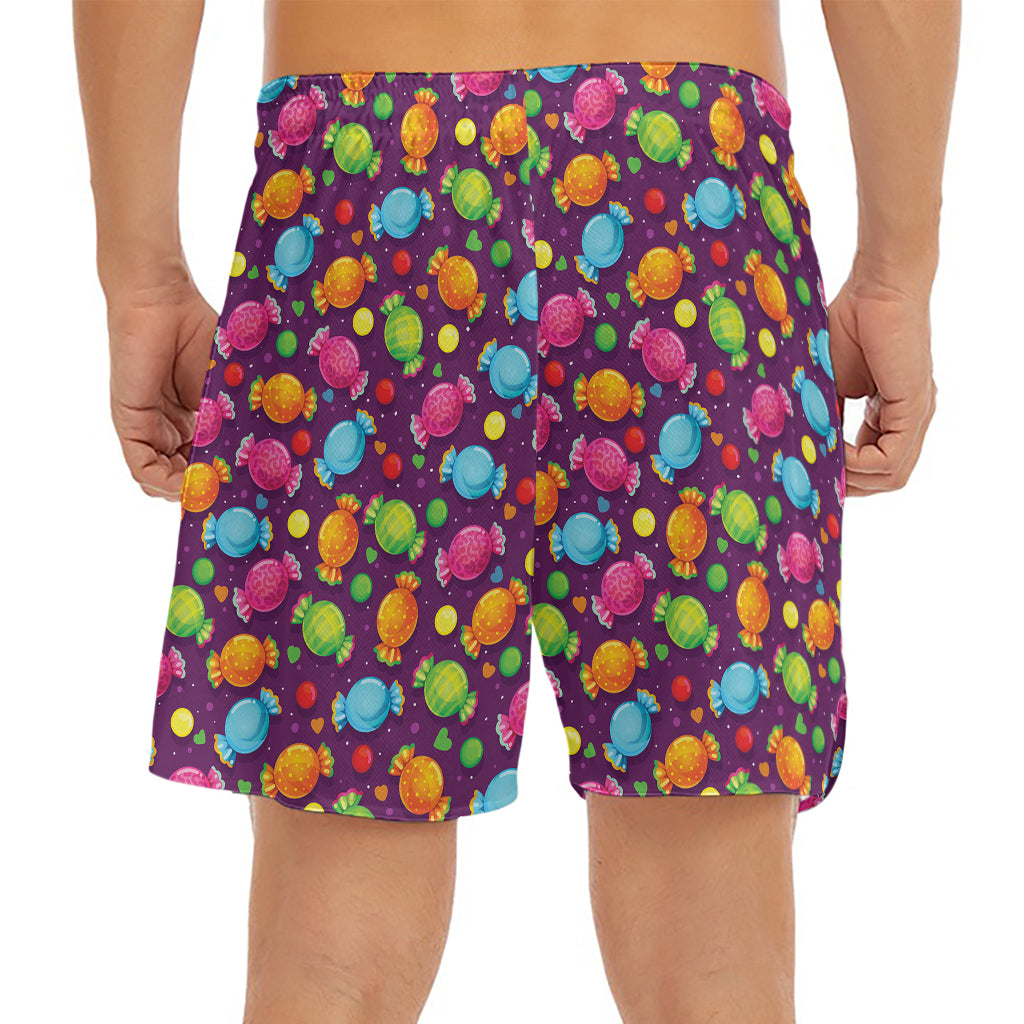 Sweet Candy Pattern Print Men's Split Running Shorts