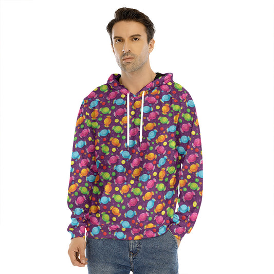 Sweet Candy Pattern Print Men's Velvet Pullover Hoodie