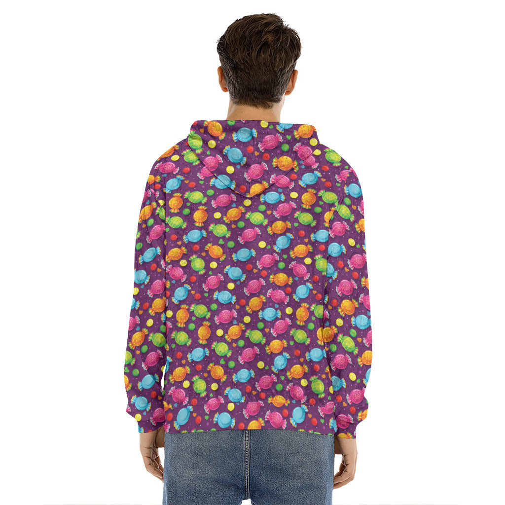 Sweet Candy Pattern Print Men's Velvet Pullover Hoodie