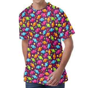 Sweet Candy Pattern Print Men's Velvet T-Shirt