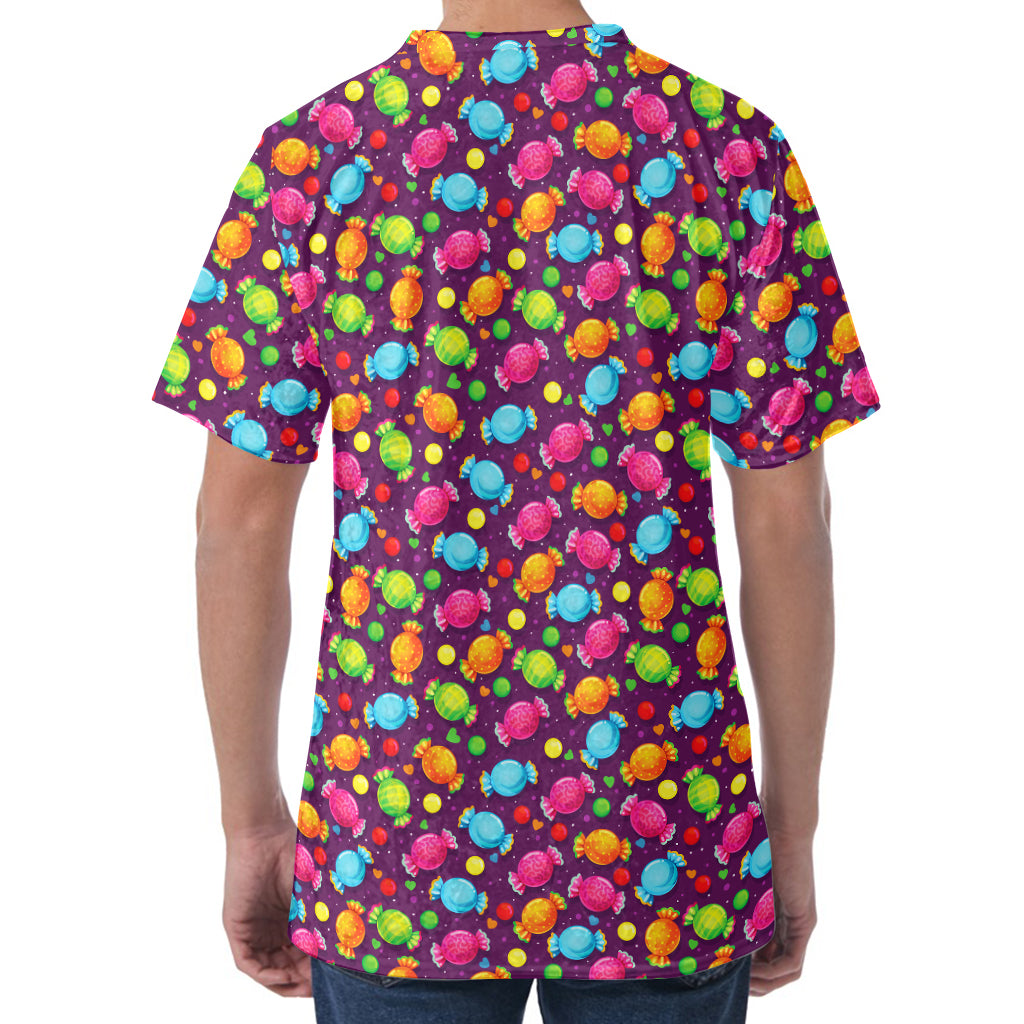 Sweet Candy Pattern Print Men's Velvet T-Shirt