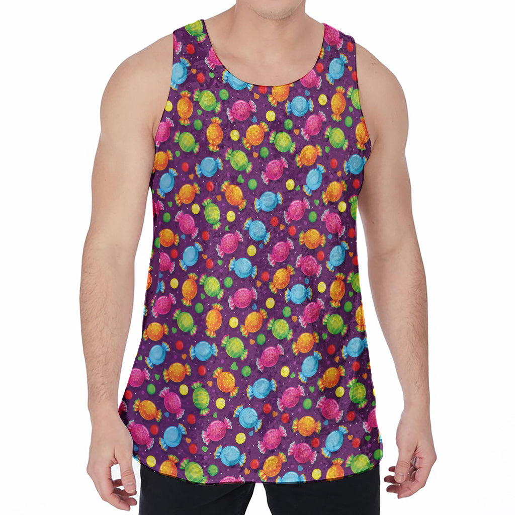 Sweet Candy Pattern Print Men's Velvet Tank Top