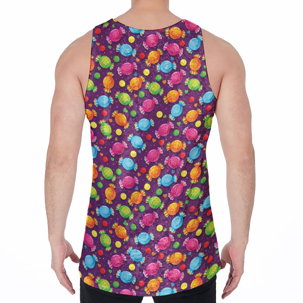 Sweet Candy Pattern Print Men's Velvet Tank Top