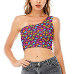 Sweet Candy Pattern Print One Shoulder Crop Top