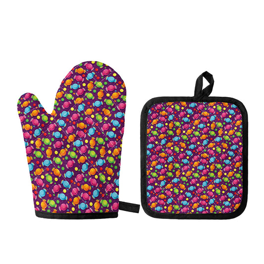 Sweet Candy Pattern Print Oven Mitt And Pot Holder Set