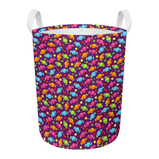 Sweet Candy Pattern Print Round Laundry Basket