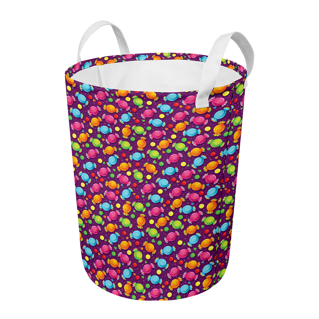 Sweet Candy Pattern Print Round Laundry Basket