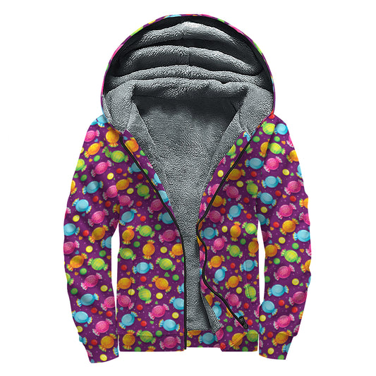 Sweet Candy Pattern Print Sherpa Lined Zip Up Hoodie