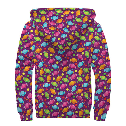 Sweet Candy Pattern Print Sherpa Lined Zip Up Hoodie