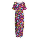 Sweet Candy Pattern Print Short Sleeve Long Nightdress