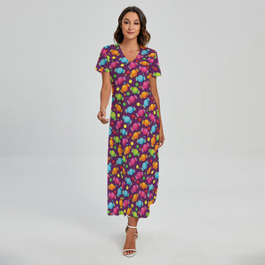 Sweet Candy Pattern Print Short Sleeve Maxi Dress