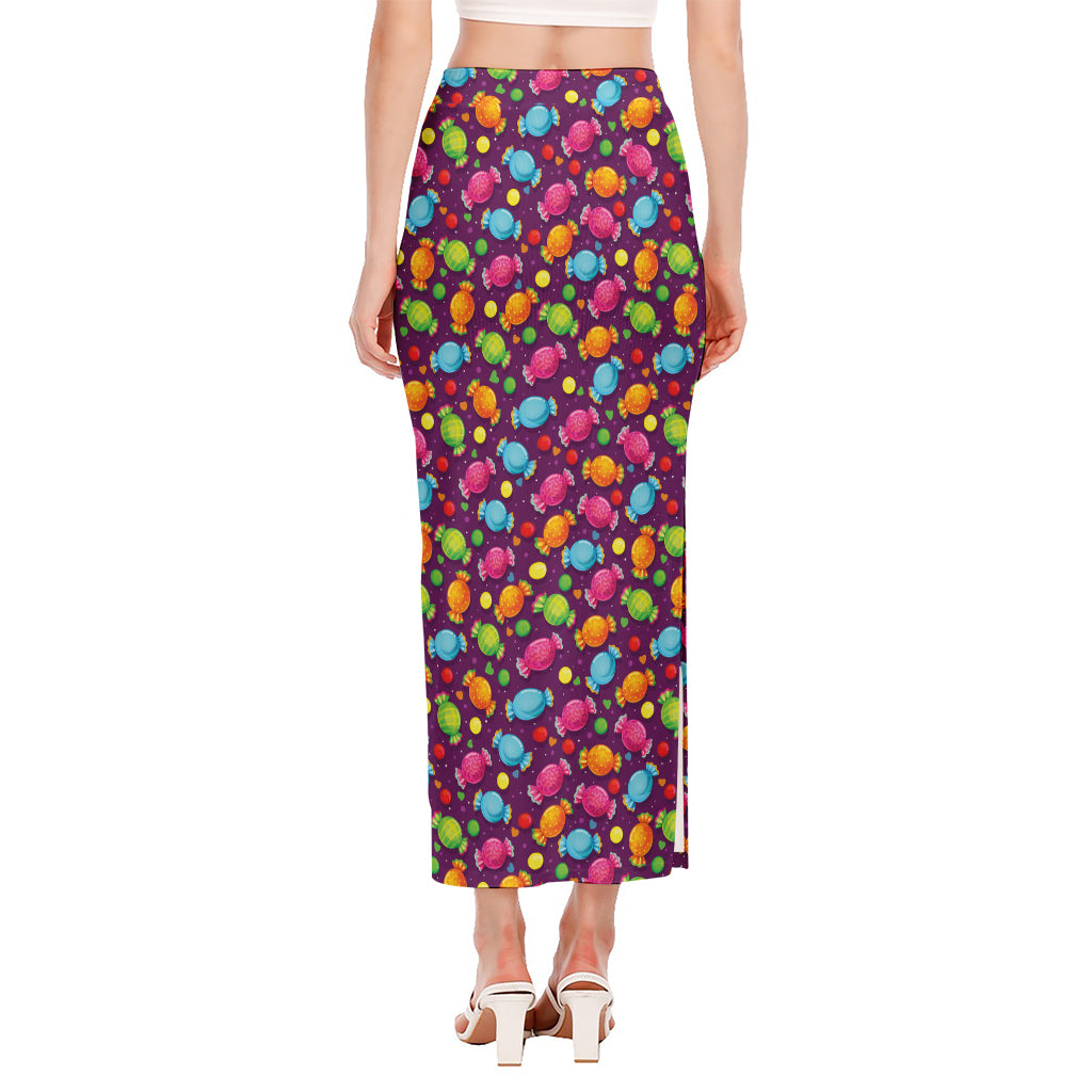 Sweet Candy Pattern Print Side Slit Maxi Skirt