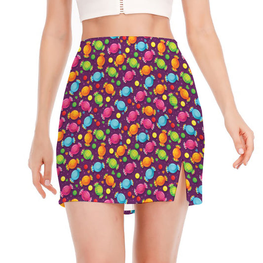 Sweet Candy Pattern Print Side Slit Mini Skirt