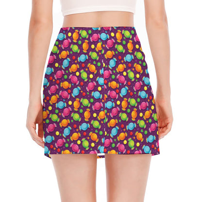 Sweet Candy Pattern Print Side Slit Mini Skirt