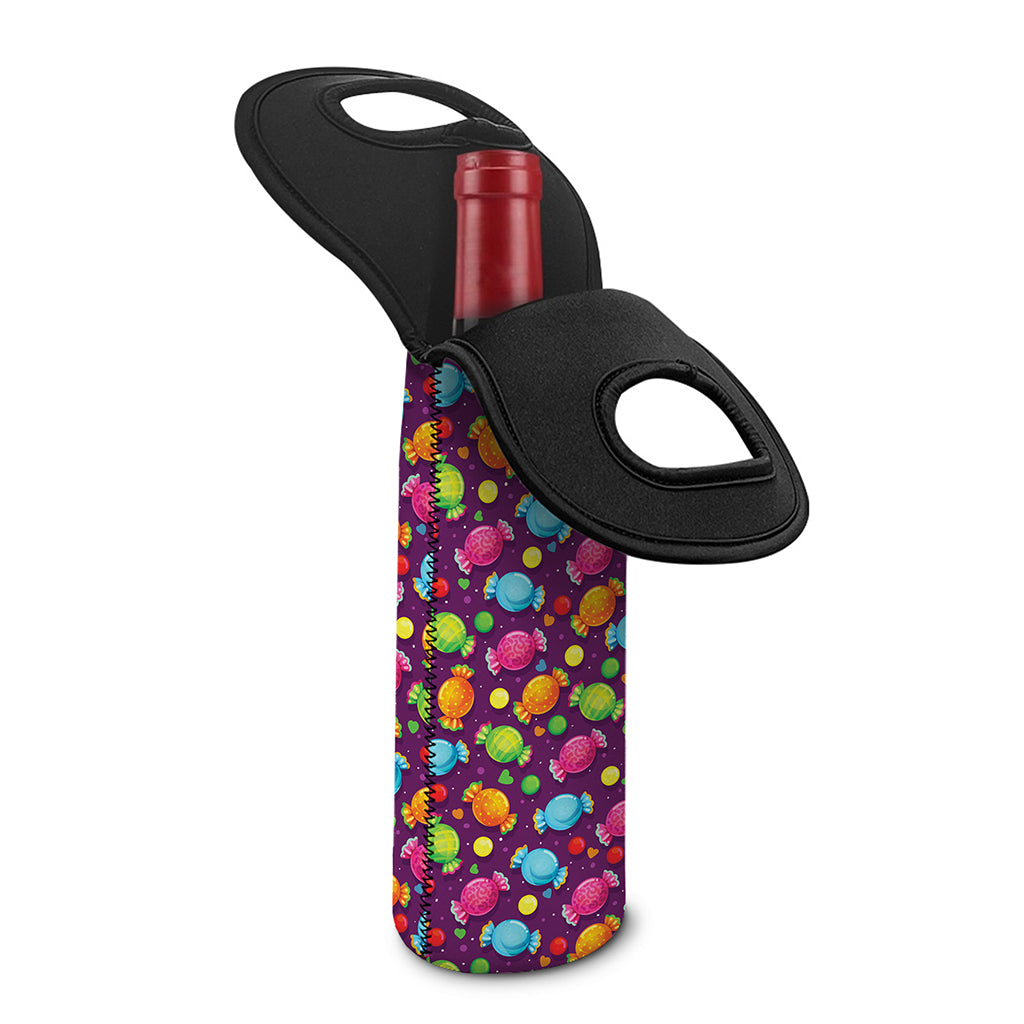 Sweet Candy Pattern Print Single Neoprene Wine Tote