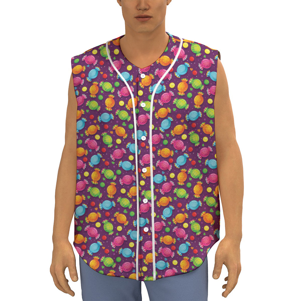 Sweet Candy Pattern Print Sleeveless Baseball Jersey