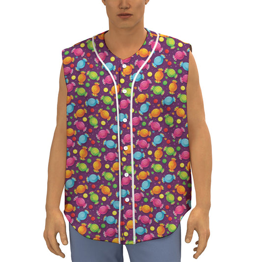 Sweet Candy Pattern Print Sleeveless Baseball Jersey