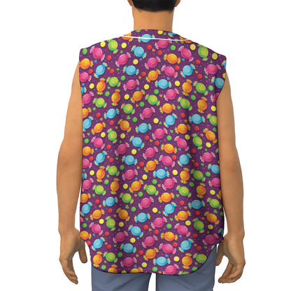 Sweet Candy Pattern Print Sleeveless Baseball Jersey