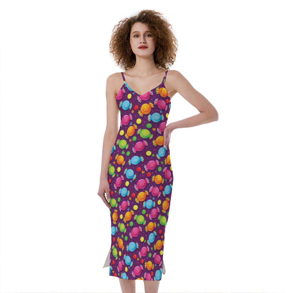 Sweet Candy Pattern Print Slim Fit Midi Cami Dress