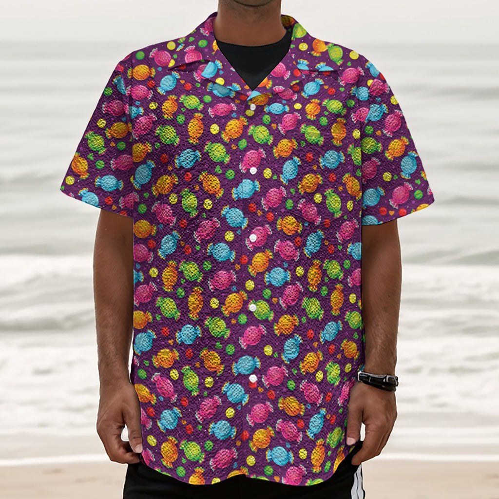 Sweet Candy Pattern Print Textured Short Sleeve Shirt