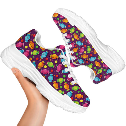Sweet Candy Pattern Print White Chunky Shoes