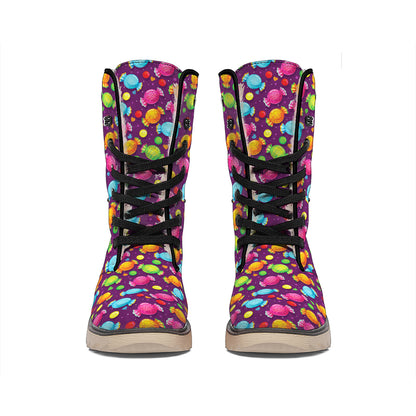 Sweet Candy Pattern Print Winter Boots