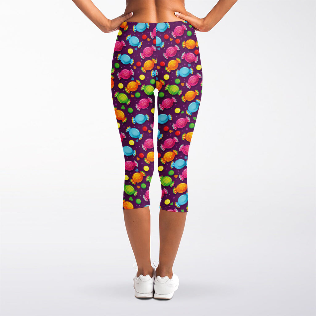 Sweet Candy Pattern Print Women's Capri Leggings