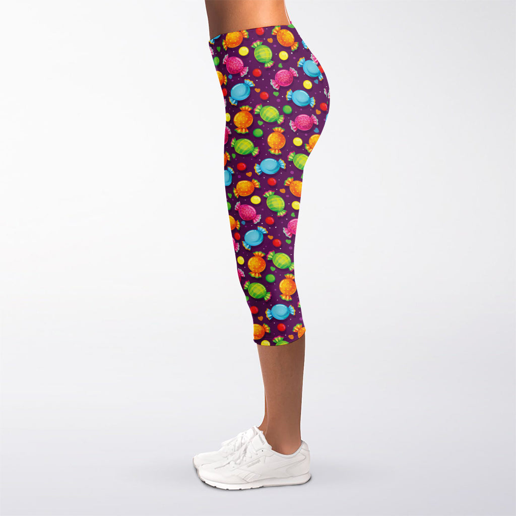 Sweet Candy Pattern Print Women's Capri Leggings