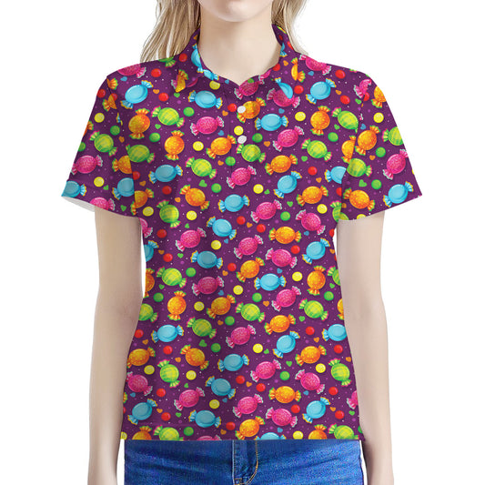 Sweet Candy Pattern Print Women's Polo Shirt