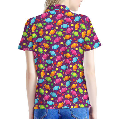 Sweet Candy Pattern Print Women's Polo Shirt