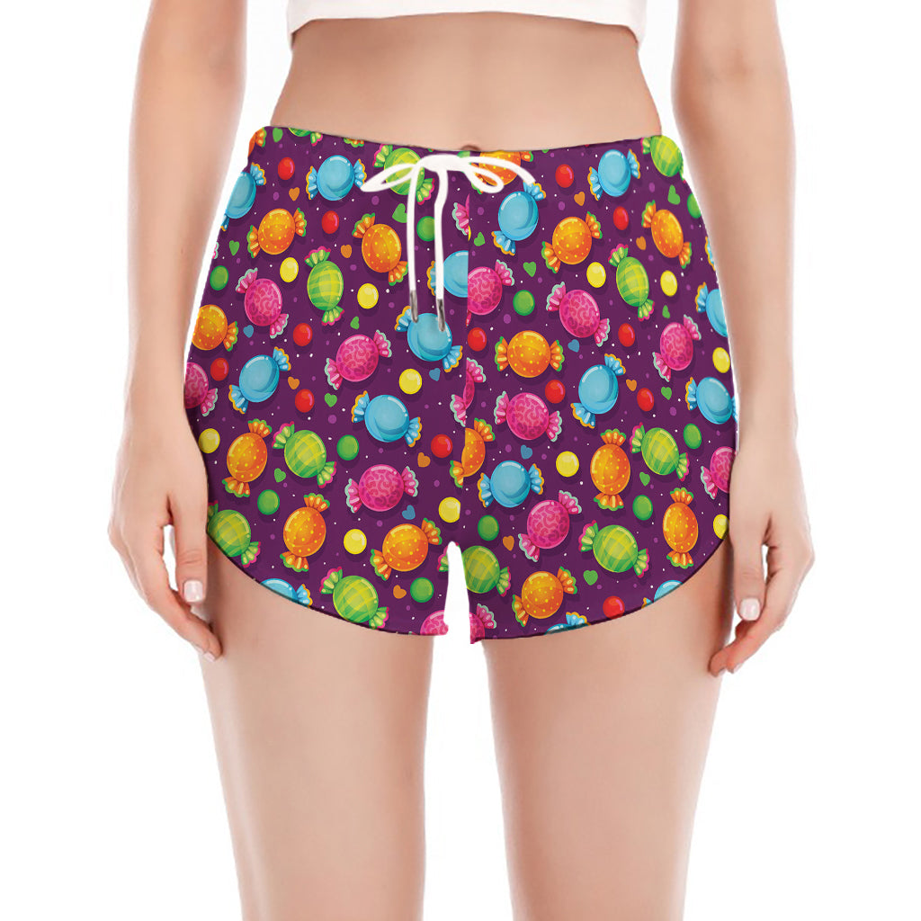 Sweet Candy Pattern Print Women's Split Running Shorts