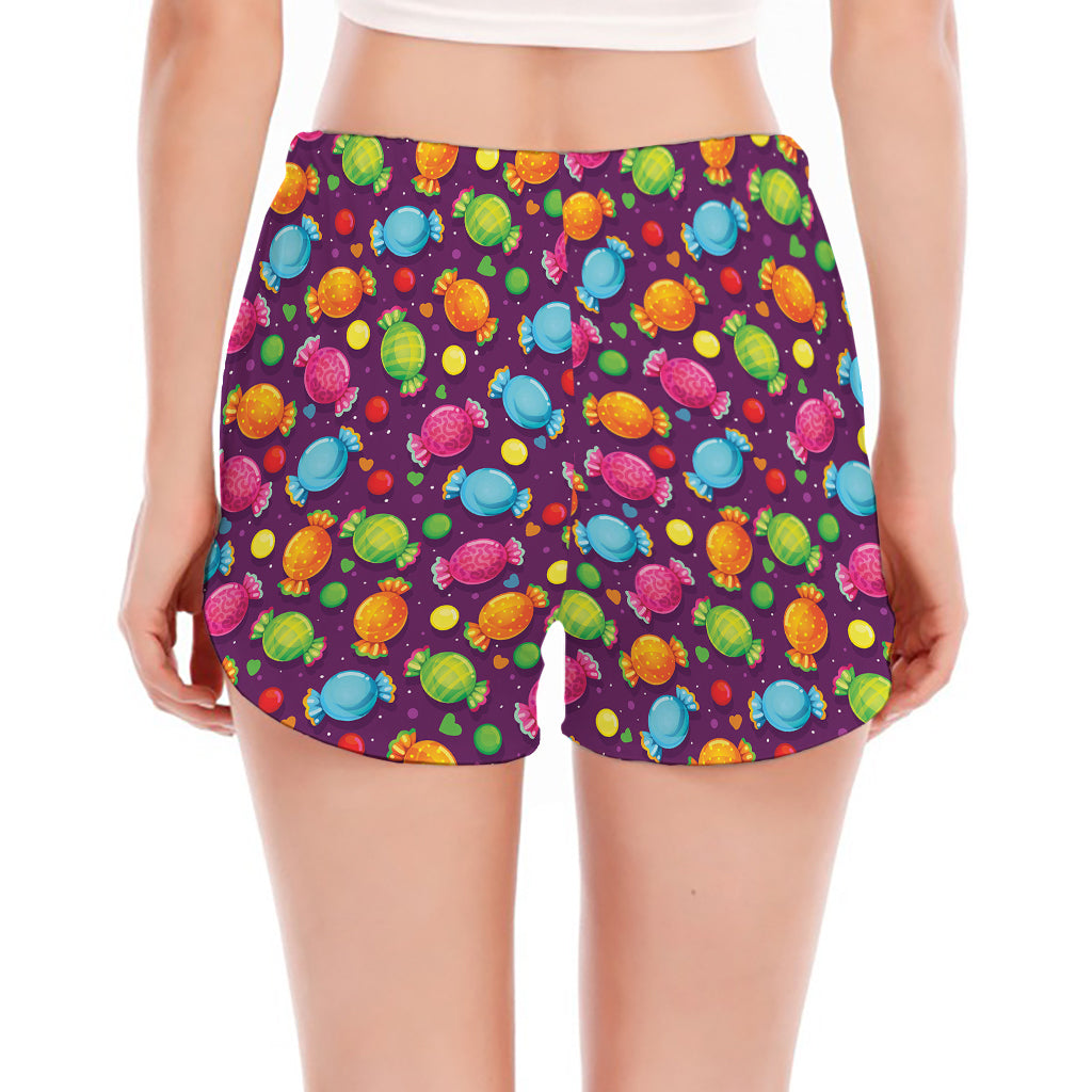 Sweet Candy Pattern Print Women's Split Running Shorts